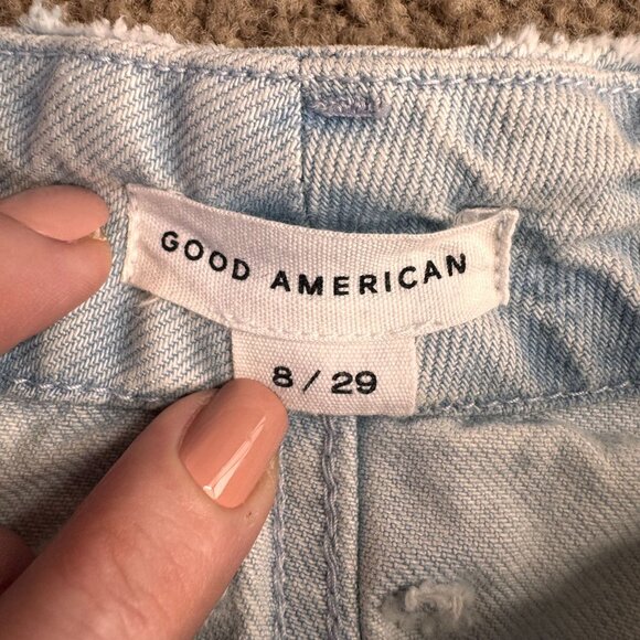 Good American Loose Denim Jeans Womens Size 8 29 Drawstring Light Distressed - Picture 3 of 8